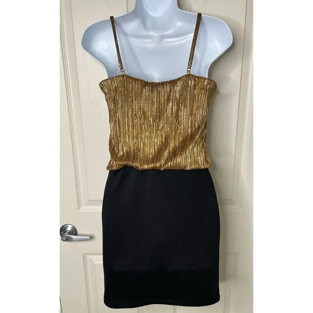 Forever 21 XXI Gold Plisse Blouson Mini Dress - Medium